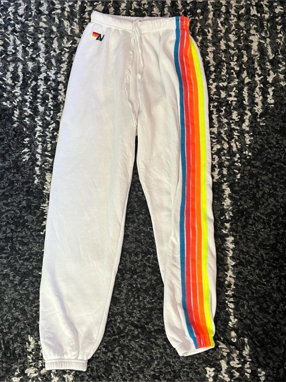 Aviator Nation M White/Neon 5 Stripe Sweatpants